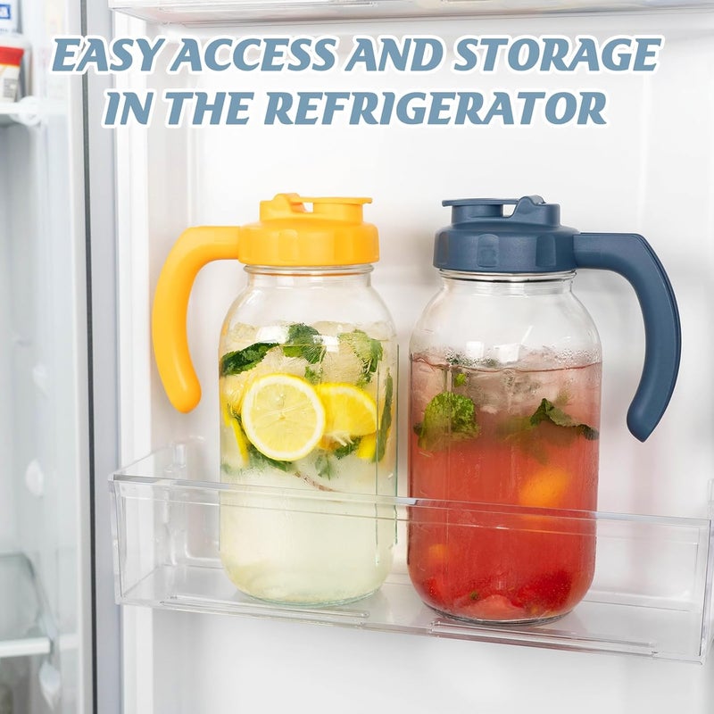 SOLIGT Glass Mason Jar Pitcher with Lid, Wide Mouth Flip Cap Pour Spout Leak-proof Lid with Handle, 64 oz (2 Quart / 1.9 Liter), for Sun Tea/Iced Tea/Juice/Cold Brew Coffee/Milk (1Pack, Hale Navy) - Image 5